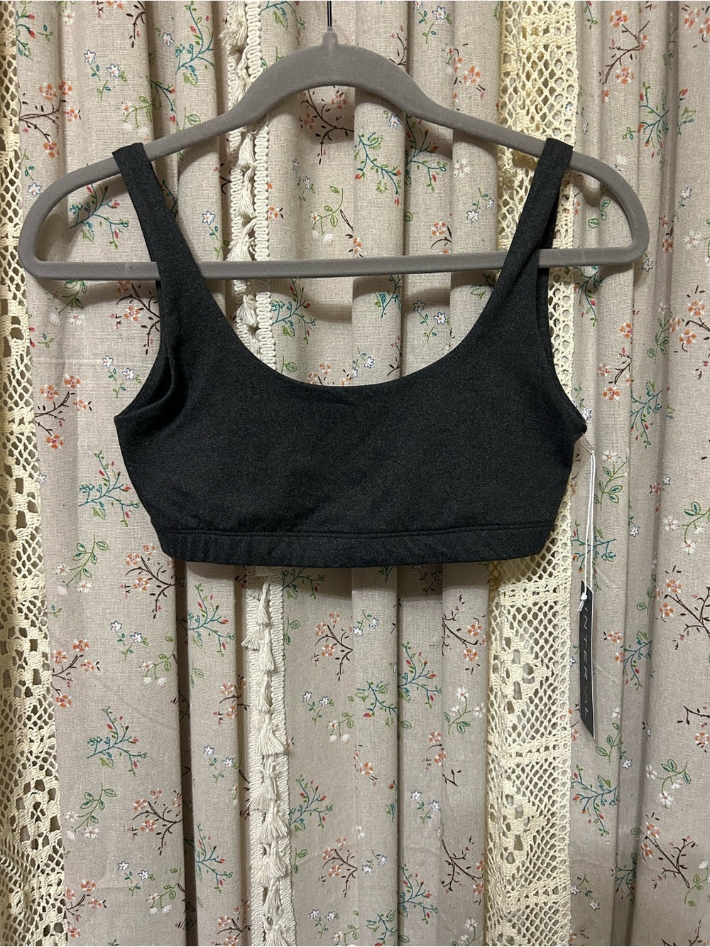 Interval Double Scoop Sports Bra Heather Charcoal‎ Scoop Neck Made USA NWT